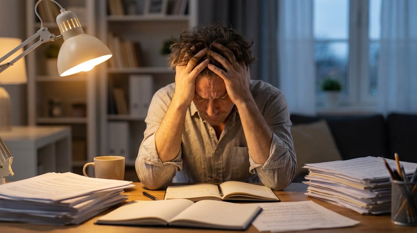 Frustrated person struggling with anger and stress at work