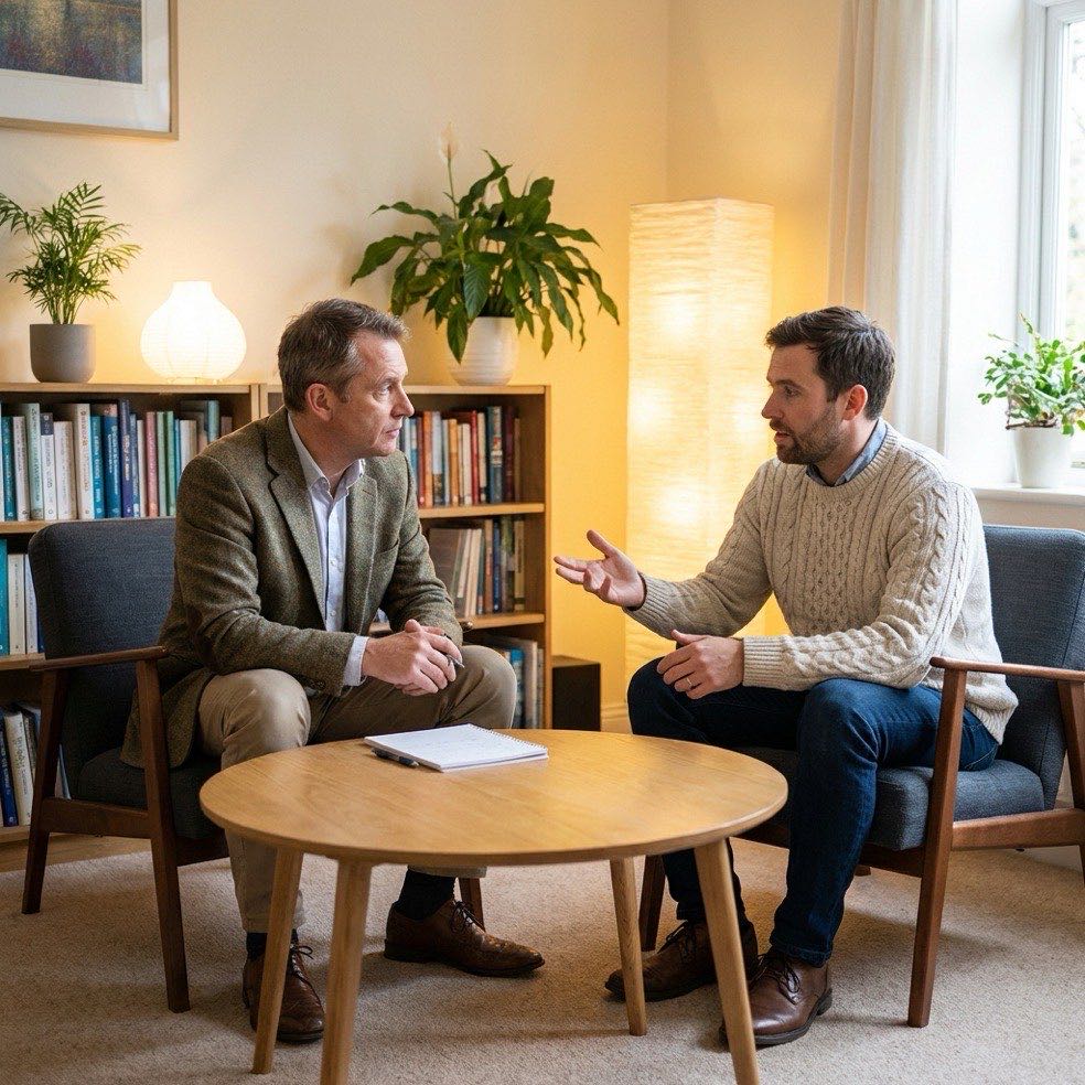 NLP practitioner helping client understand anger triggers in Glasgow