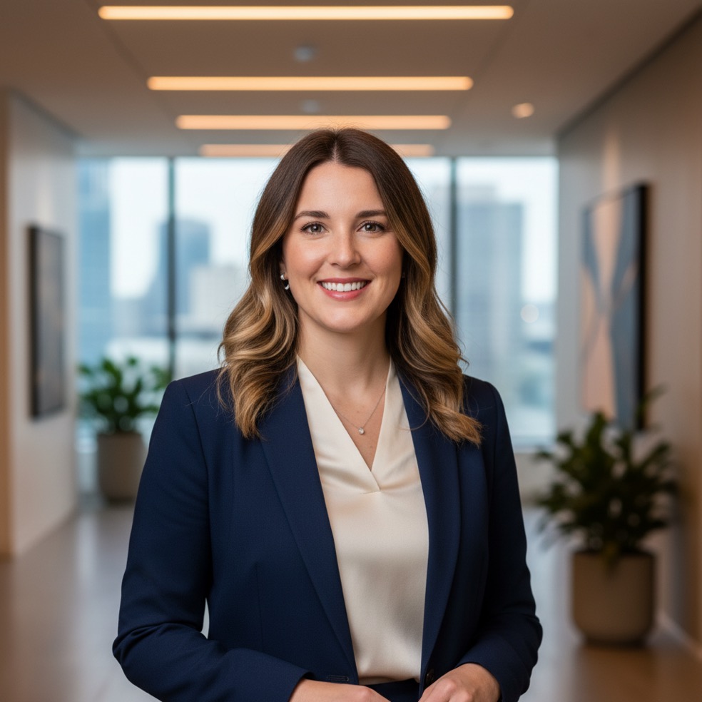 Confident professional woman smiling in Glasgow setting