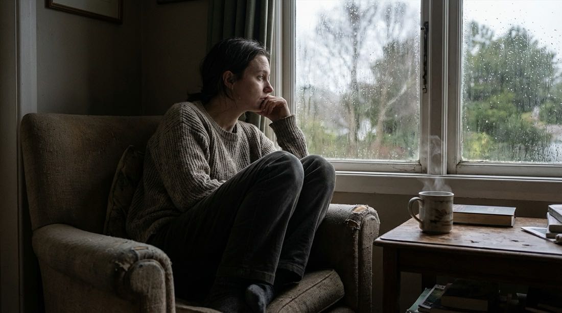 Person experiencing the weight of depression, struggling with low mood