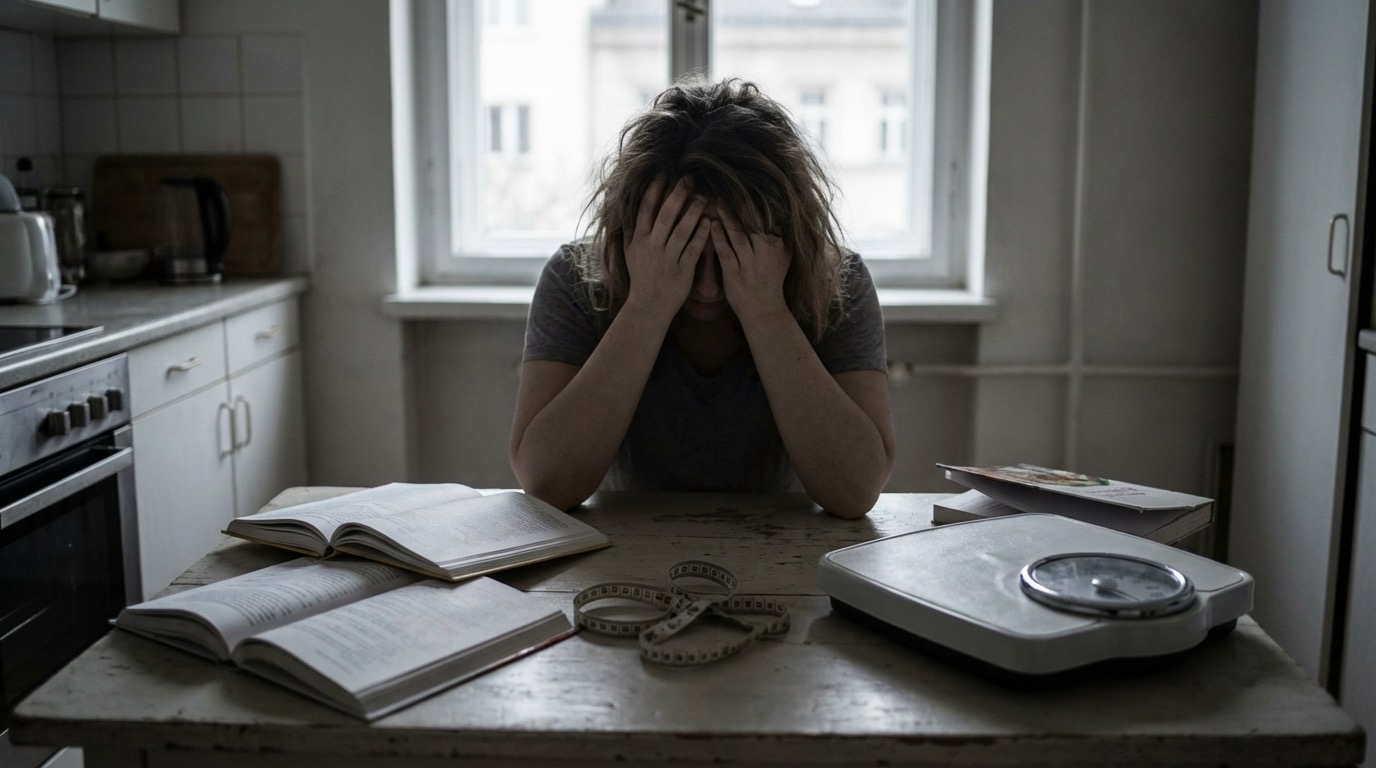 Frustrated person struggling with weight loss and failed diets